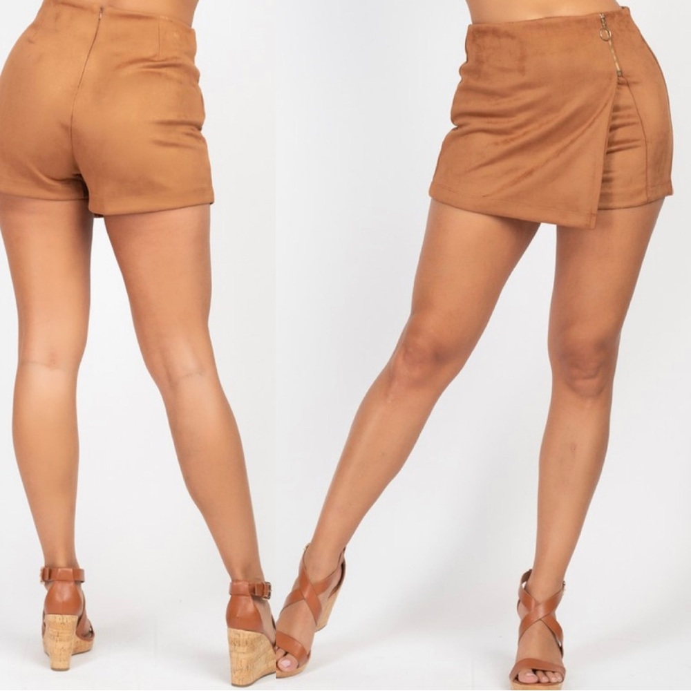 Brown Faux Suede Mini Skort - Picture 5 of 10